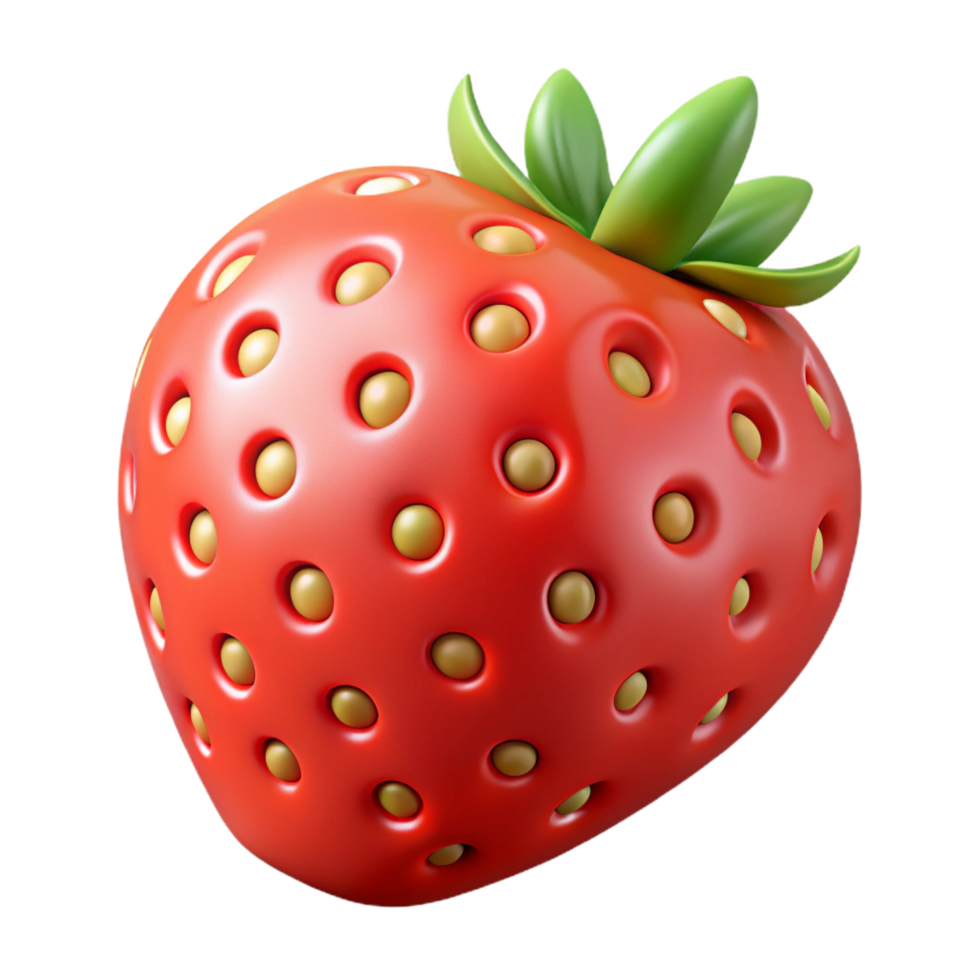 notable retro A single, ripe red strawberry with exaggerated seeds. NO BACKGROUND with Transparent Background. fine detail png
