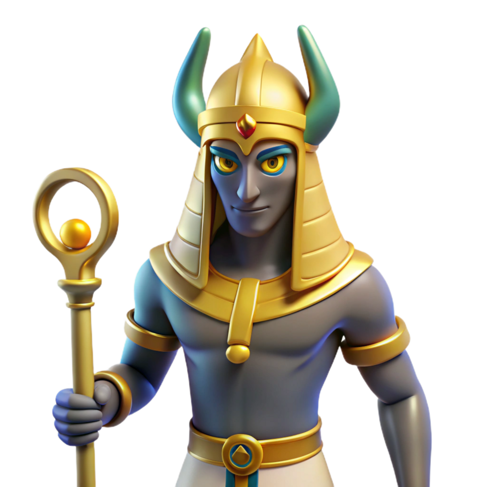 signature rustic Osiris, Egyptian god of the underworld, resurrected god, NO BACKGROUND with Transparent Background. masterfully captured png
