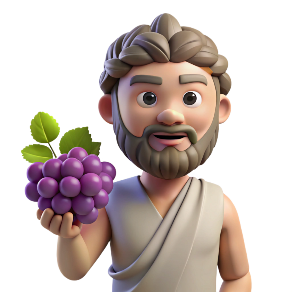 intense glorious Dionysus, God of Wine, holding grapes, NO BACKGROUND with Transparent Background. professional png