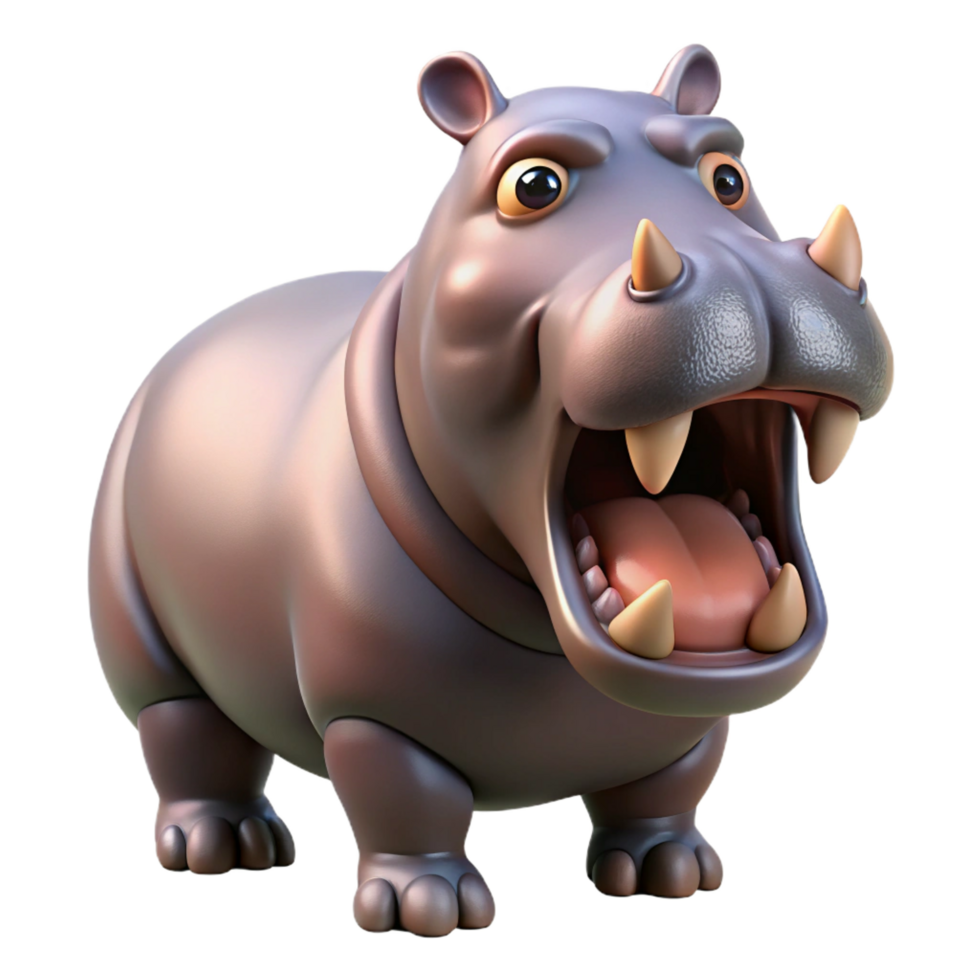 pristine energetic creative A roaring hippopotamus. NO BACKGROUND with Transparent Background. handcrafted png