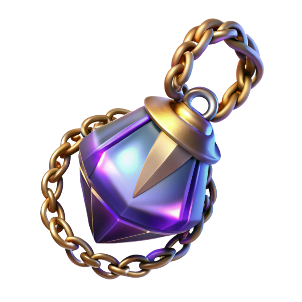 passionate serene Magic amulet, glowing crystal pendant, silver chain NO BACKGROUND with Transparent Background. masterfully captured png