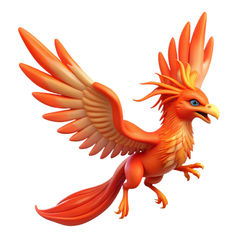 tranquil stunning Phoenix, mythical firebird, mid-flight, NO BACKGROUND with Transparent Background. 4K png