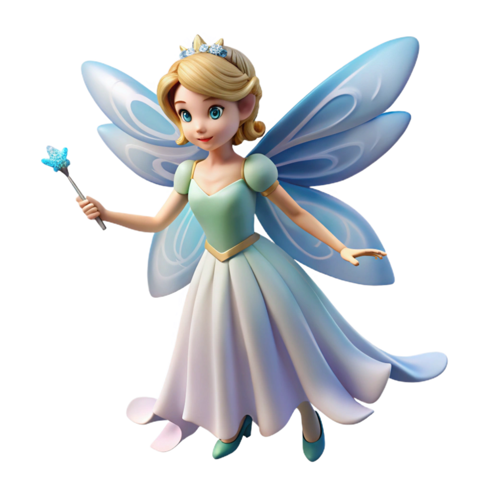 rare renaissance Winged fairy, delicate wings, flowing dress, holding a magic wand NO BACKGROUND with Transparent Background. precision png