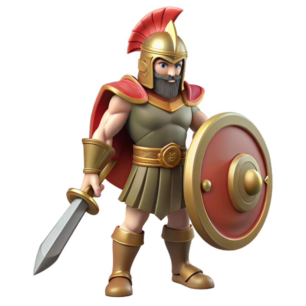 vibrant contemporary Ares, God of War, holding sword and shield, NO BACKGROUND with Transparent Background. sharp png