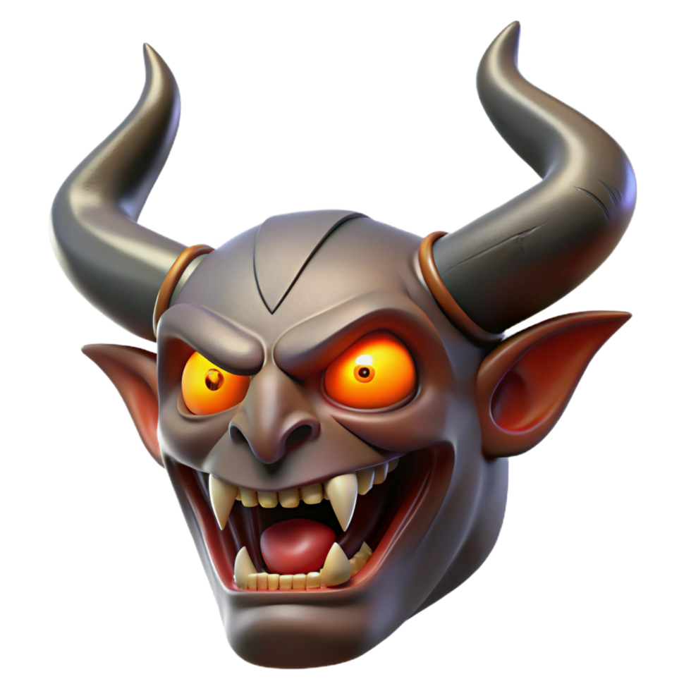tranquil splendid A fearsome demon head, horns and glowing eyes. NO BACKGROUND with Transparent Background. gallery standard png