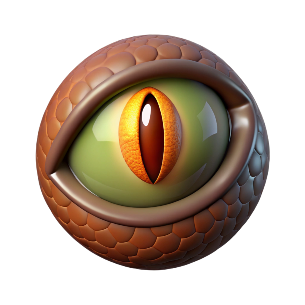 serene energetic retro A single, realistic dragon eye with a vertical pupil. NO BACKGROUND with Transparent Background. professional png