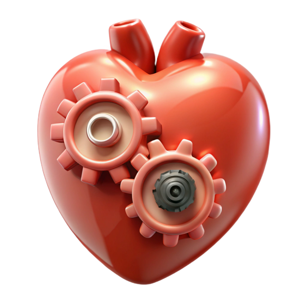 passionate fascinating A human heart made of gears and cogs. NO BACKGROUND with Transparent Background. professional png