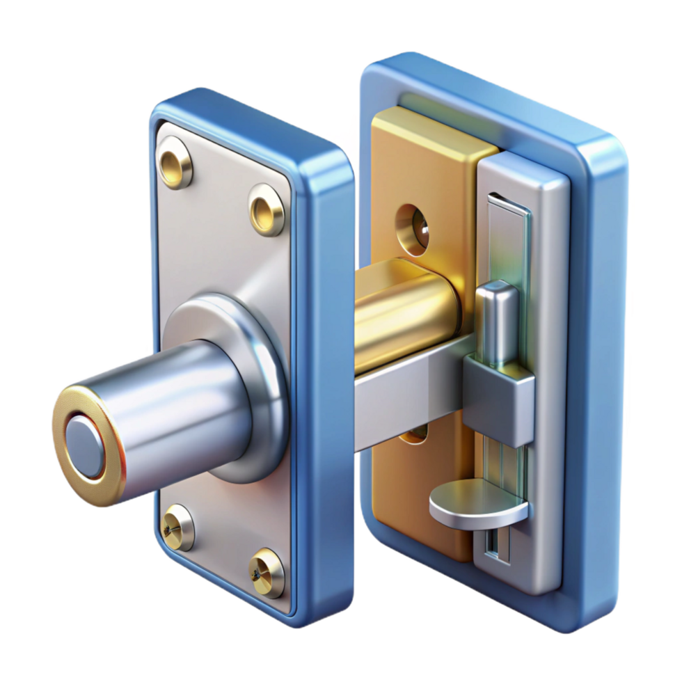 unforgettable avant-garde Door lock mechanism cutaway, NO BACKGROUND with Transparent Background. 8K png