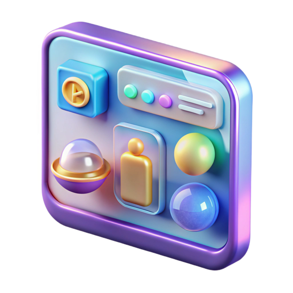 radiant dreamy futuristic Holographic user interface with interactive icons and buttons NO BACKGROUND with Transparent Background. handcrafted png