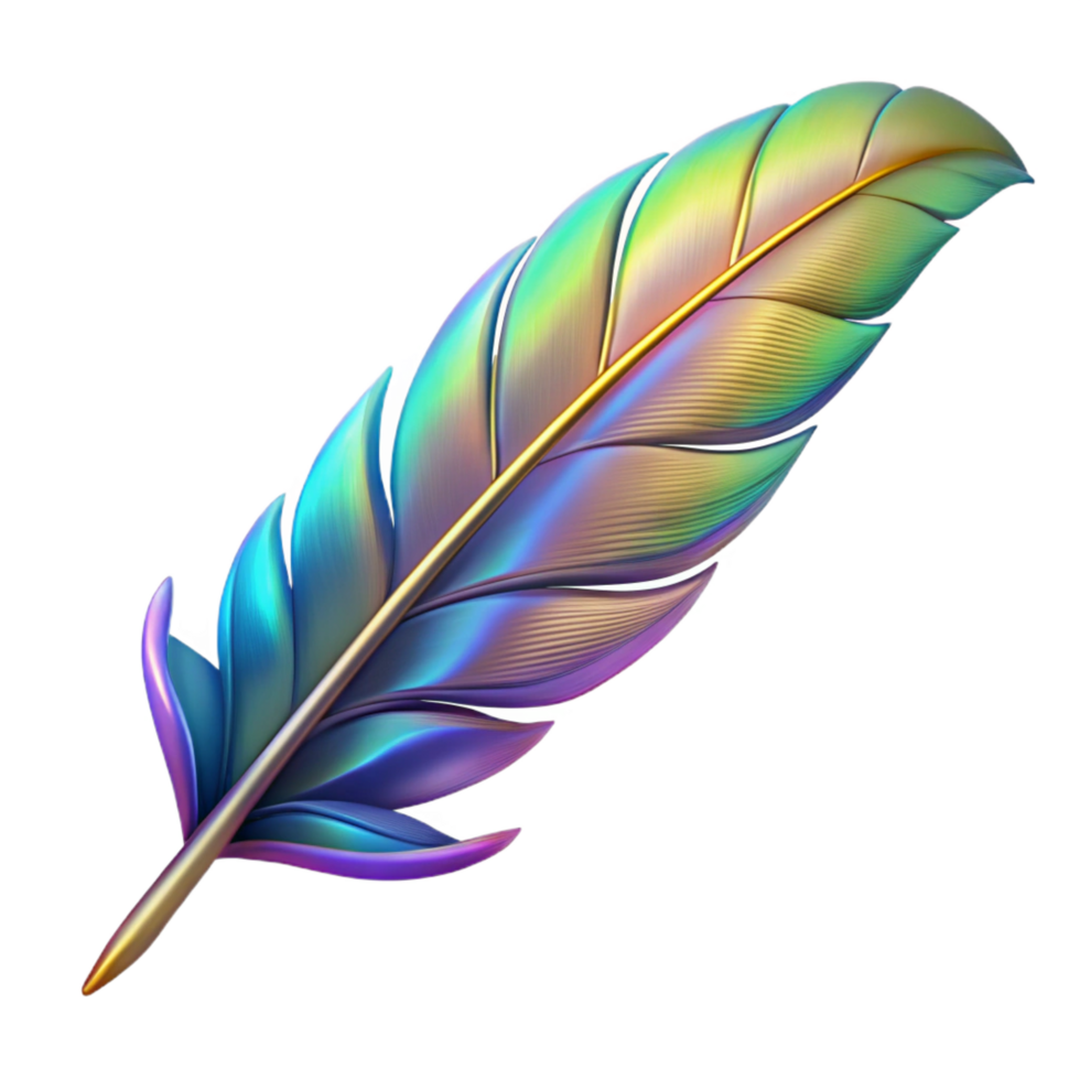 timeless gothic A stylized griffin feather, with iridescent colors. NO BACKGROUND with Transparent Background. precision png