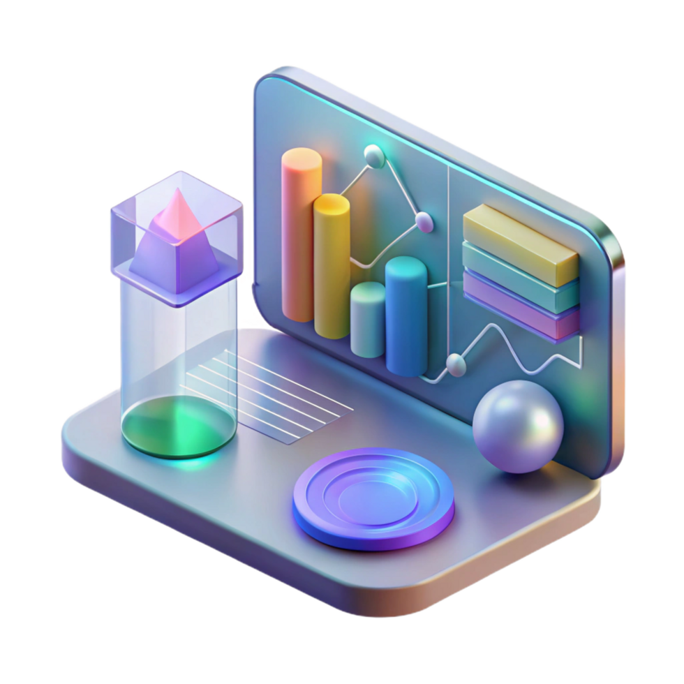 vibrant reflective retro Holographic data interface with complex diagrams and charts NO BACKGROUND with Transparent Background. elite png
