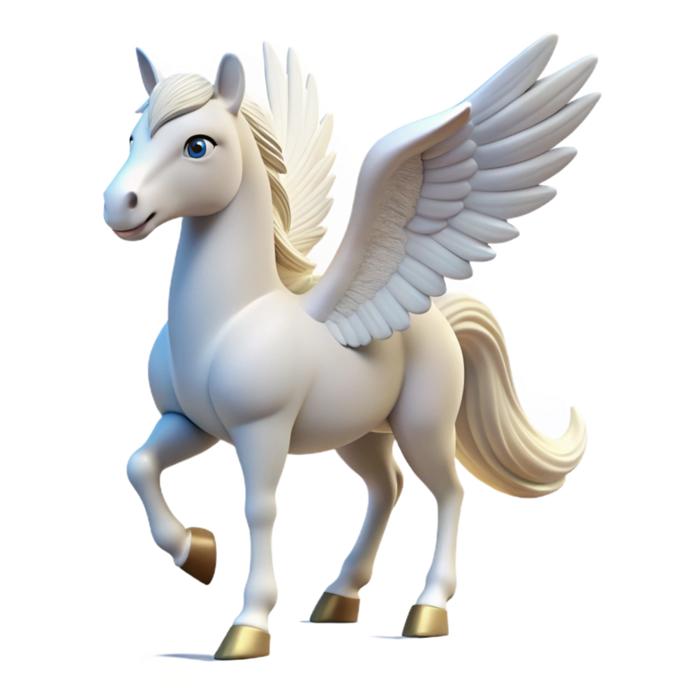 striking signature Pegasus, winged horse, white coat, NO BACKGROUND with Transparent Background. png