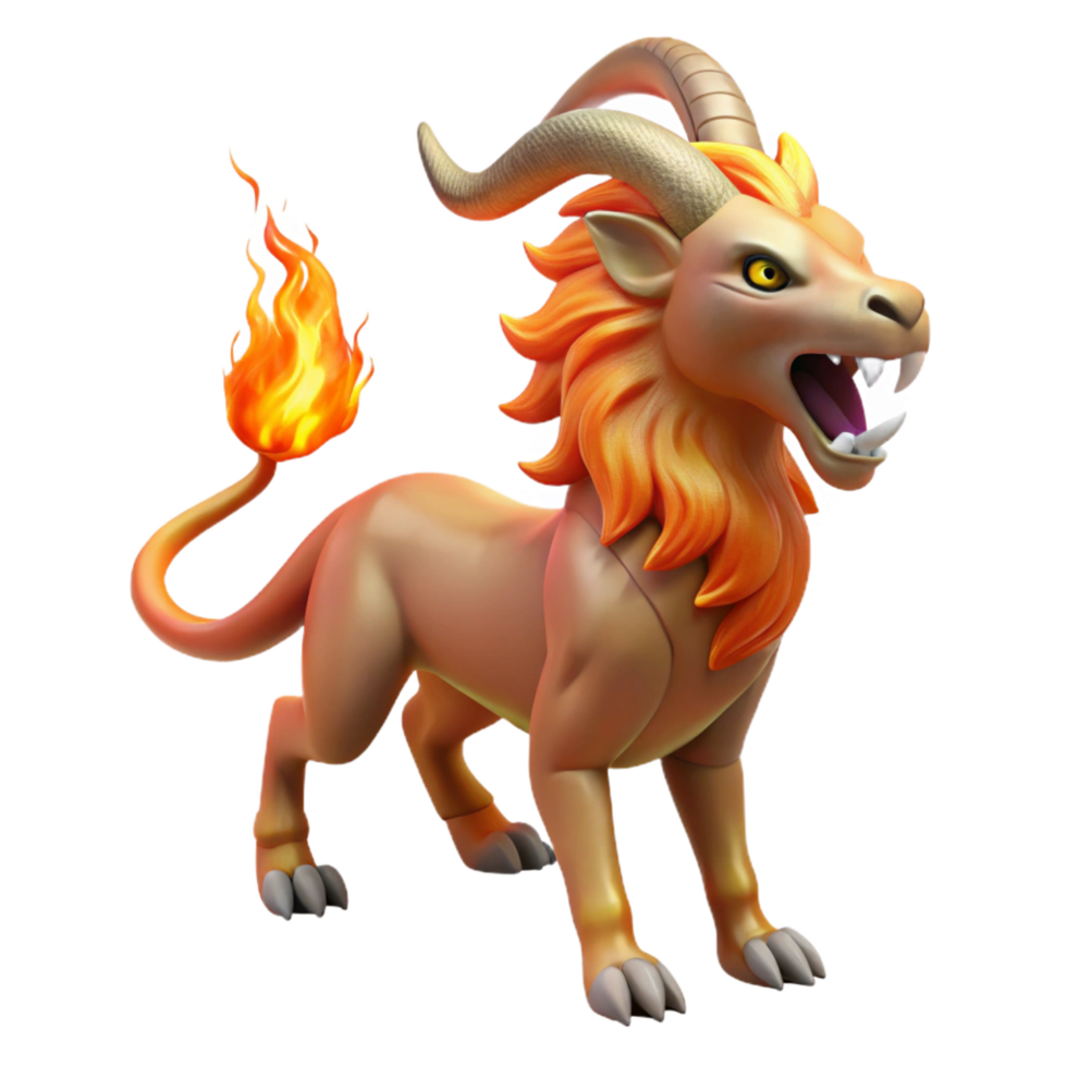 glorious exceptional Chimera, fire-breathing monster, goat, lion, snake hybrid, NO BACKGROUND with Transparent Background. png