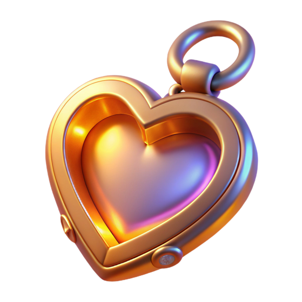 pristine whimsical classic A stylized heart locket, glowing with an inner light. NO BACKGROUND with Transparent Background. 4K png