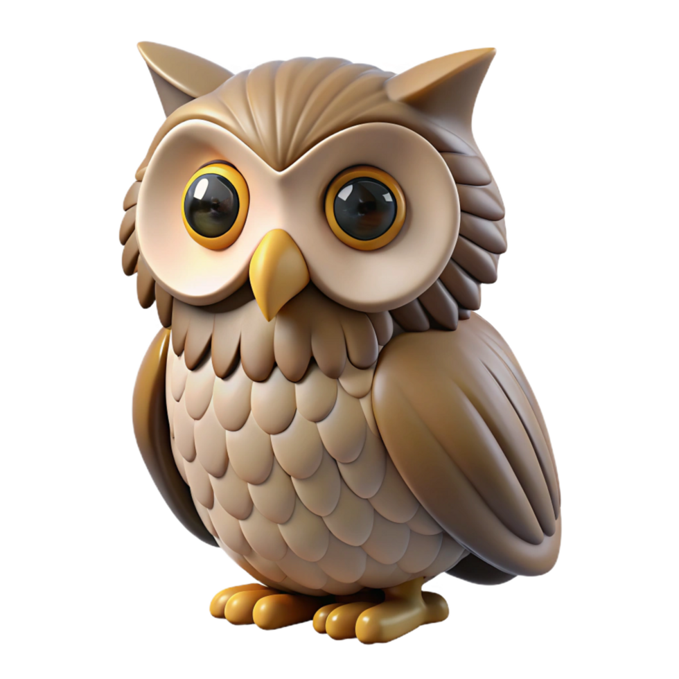 reflective immaculate Owl, wise eyes, feathers ruffled NO BACKGROUND with Transparent Background. perfect clarity png