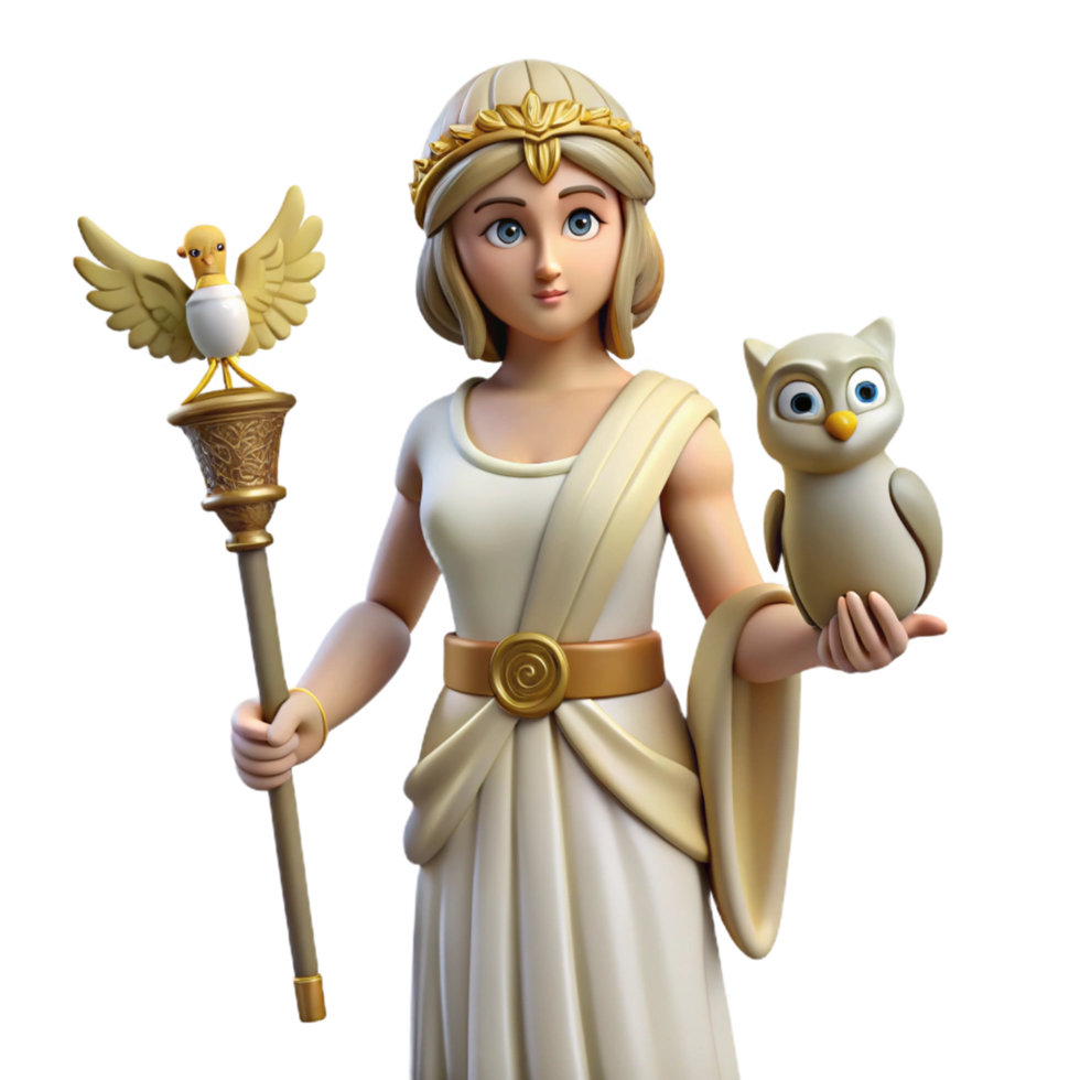 mesmerizing passionate bohemian Athena, Goddess of Wisdom, with owl, NO BACKGROUND with Transparent Background. 8K png
