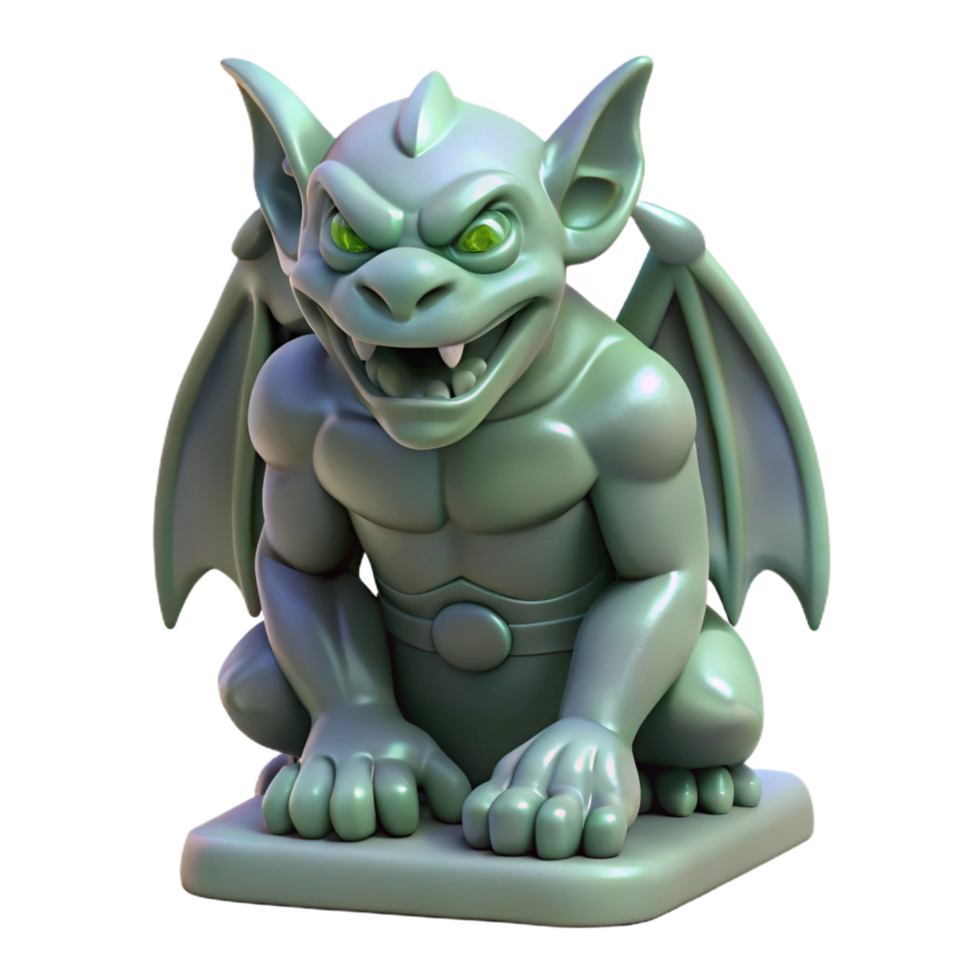 magnificent geometric Gargoyle statue, grotesque, stone, NO BACKGROUND with Transparent Background. genuine png