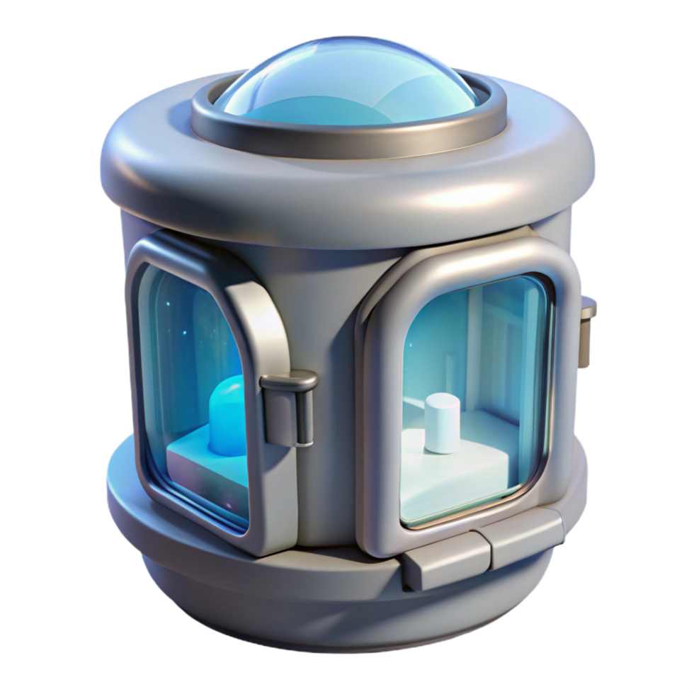 quintessential creative Cryogenic chamber with transparent window and frost NO BACKGROUND with Transparent Background. original png