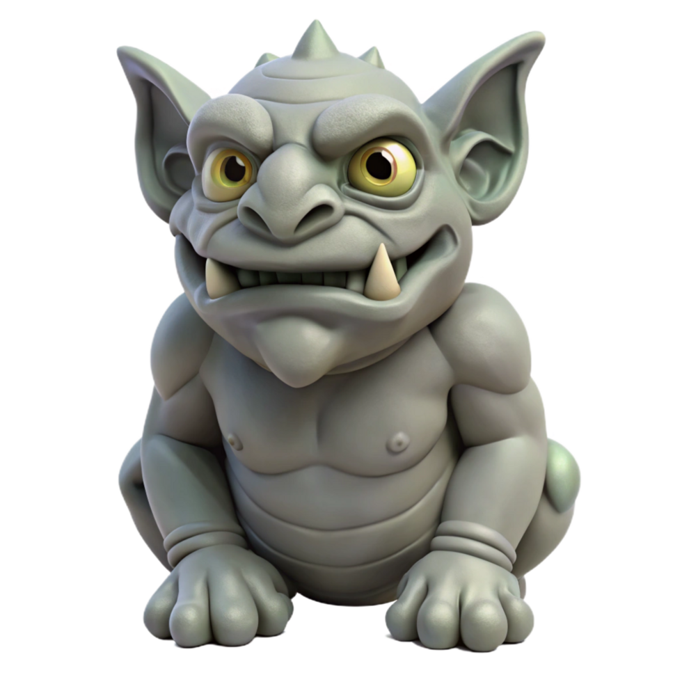 magnificent iconic Stone gargoyle, grotesque face, NO BACKGROUND with Transparent Background. png