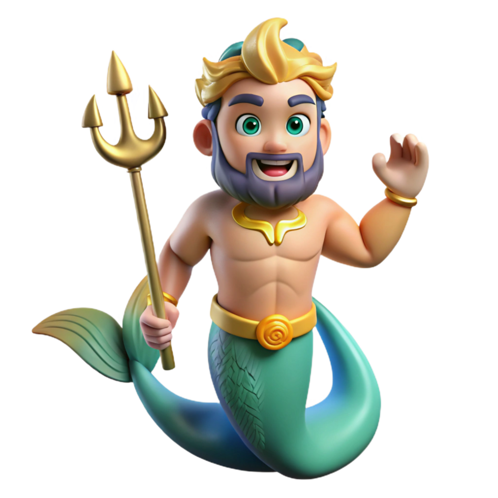 vibrant romantic avant-garde Triton, merman, son of Poseidon, NO BACKGROUND with Transparent Background. professional png