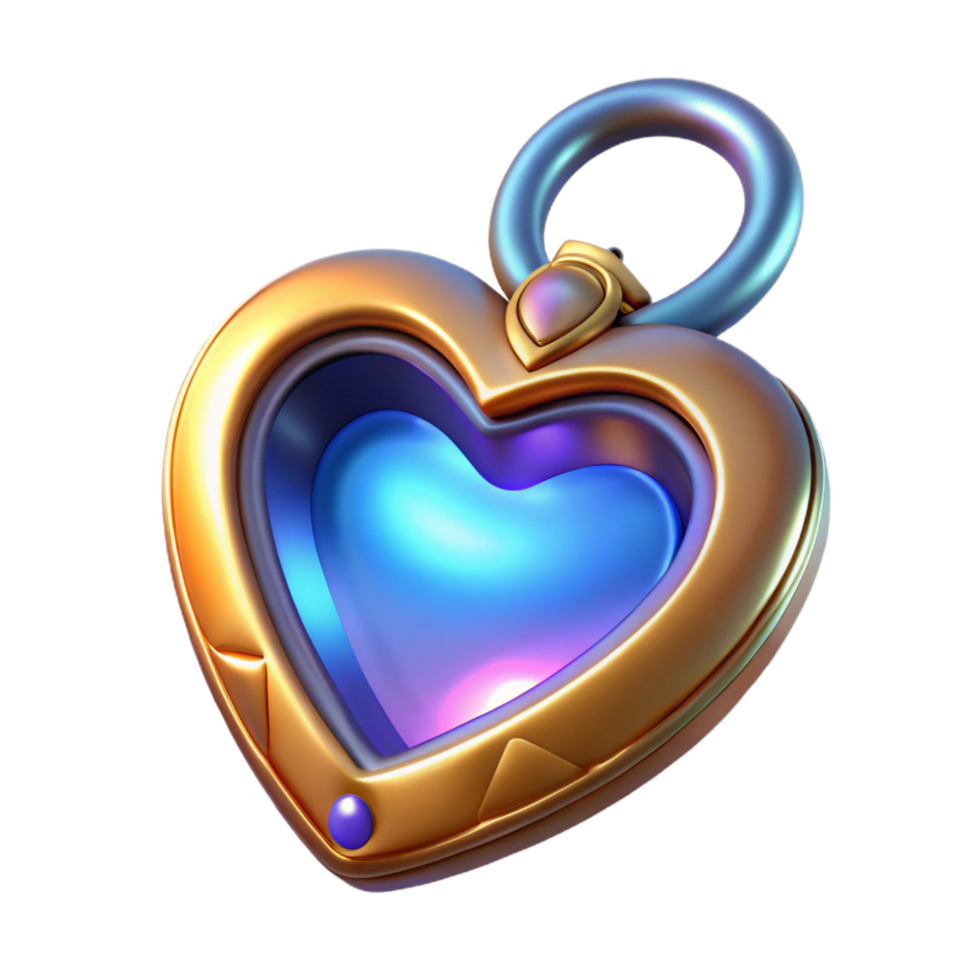 memorable vintage A stylized heart locket, glowing with an inner light. NO BACKGROUND with Transparent Background. authentic png
