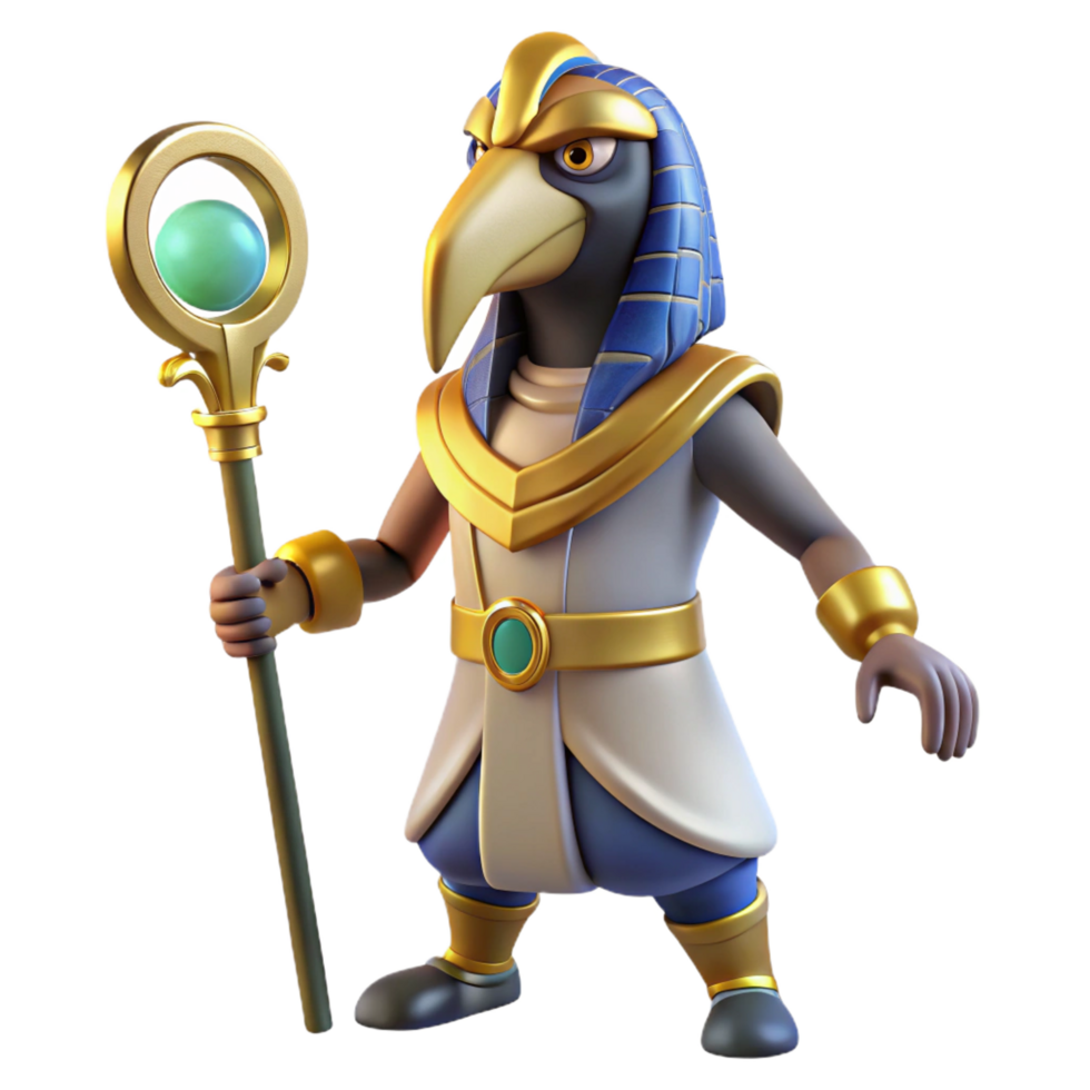 impressive art deco Thoth, Egyptian god of writing, ibis-headed, NO BACKGROUND with Transparent Background. detailed png