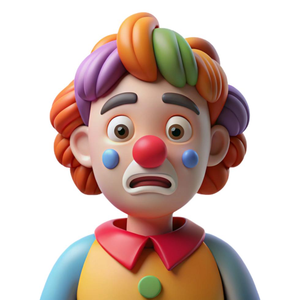 spectacular celebrated Sad clown with colorful makeup, NO BACKGROUND with Transparent Background. png