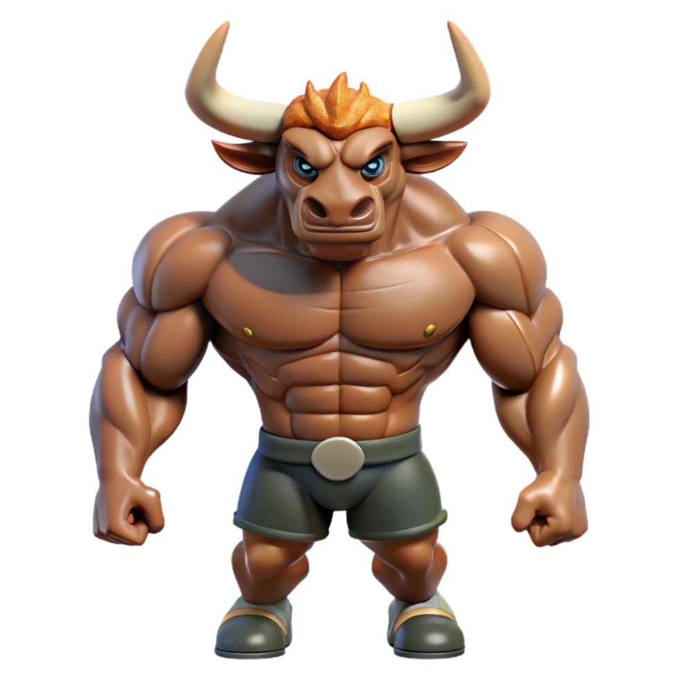 sought-after bohemian Minotaur, bull-headed humanoid, muscular and aggressive, NO BACKGROUND with Transparent Background. handcrafted png