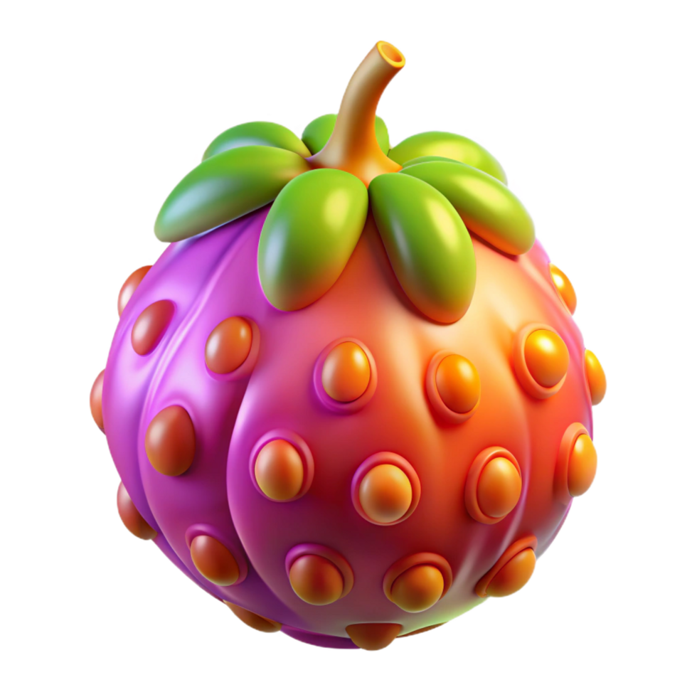 whimsical pristine Alien fruit, vibrant colors, glowing seeds, NO BACKGROUND with Transparent Background. sharp png