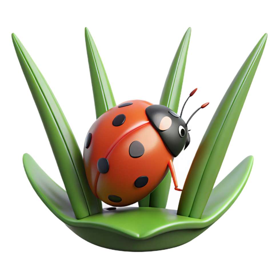 peaceful beautiful Ladybug on a blade of grass grass cropped out NO BACKGROUND with Transparent Background. high resolution png