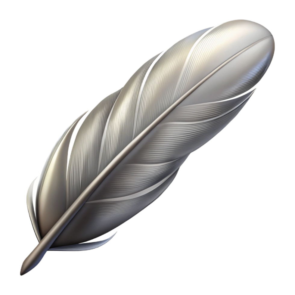 majestic art deco A floating feather, delicately rendered in shades of grey. NO BACKGROUND with Transparent Background. 4K png