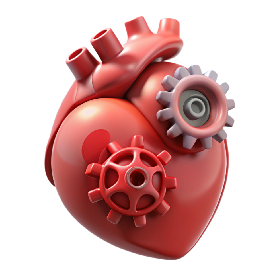sought-after victorian A floating, pulsating human heart made of gears. NO BACKGROUND with Transparent Background. 4K png