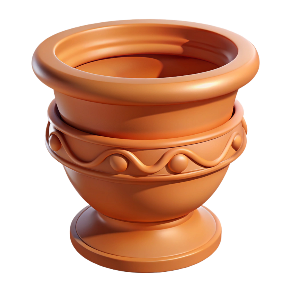 pristine peaceful avant-garde Terracotta flower pot, classical design, NO BACKGROUND with Transparent Background. detailed png