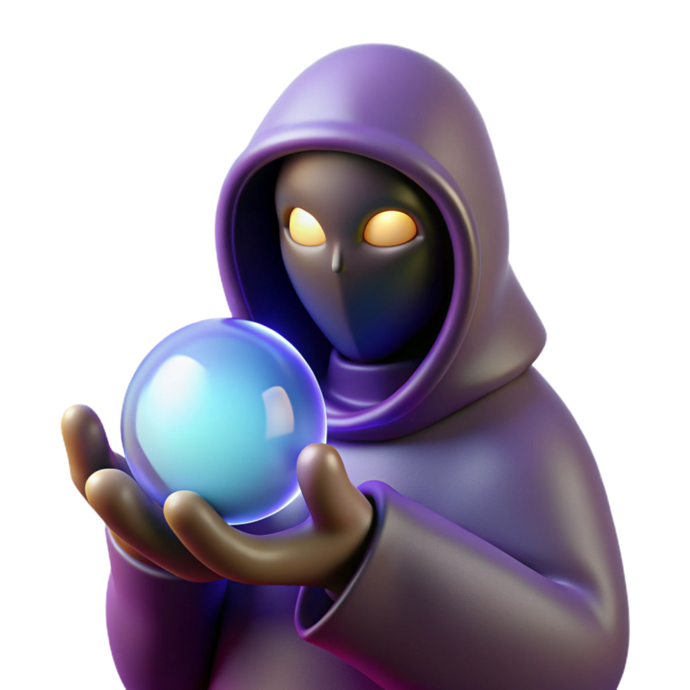 serene energetic gothic A mysterious hooded figure holding a glowing orb. NO BACKGROUND with Transparent Background. refined png