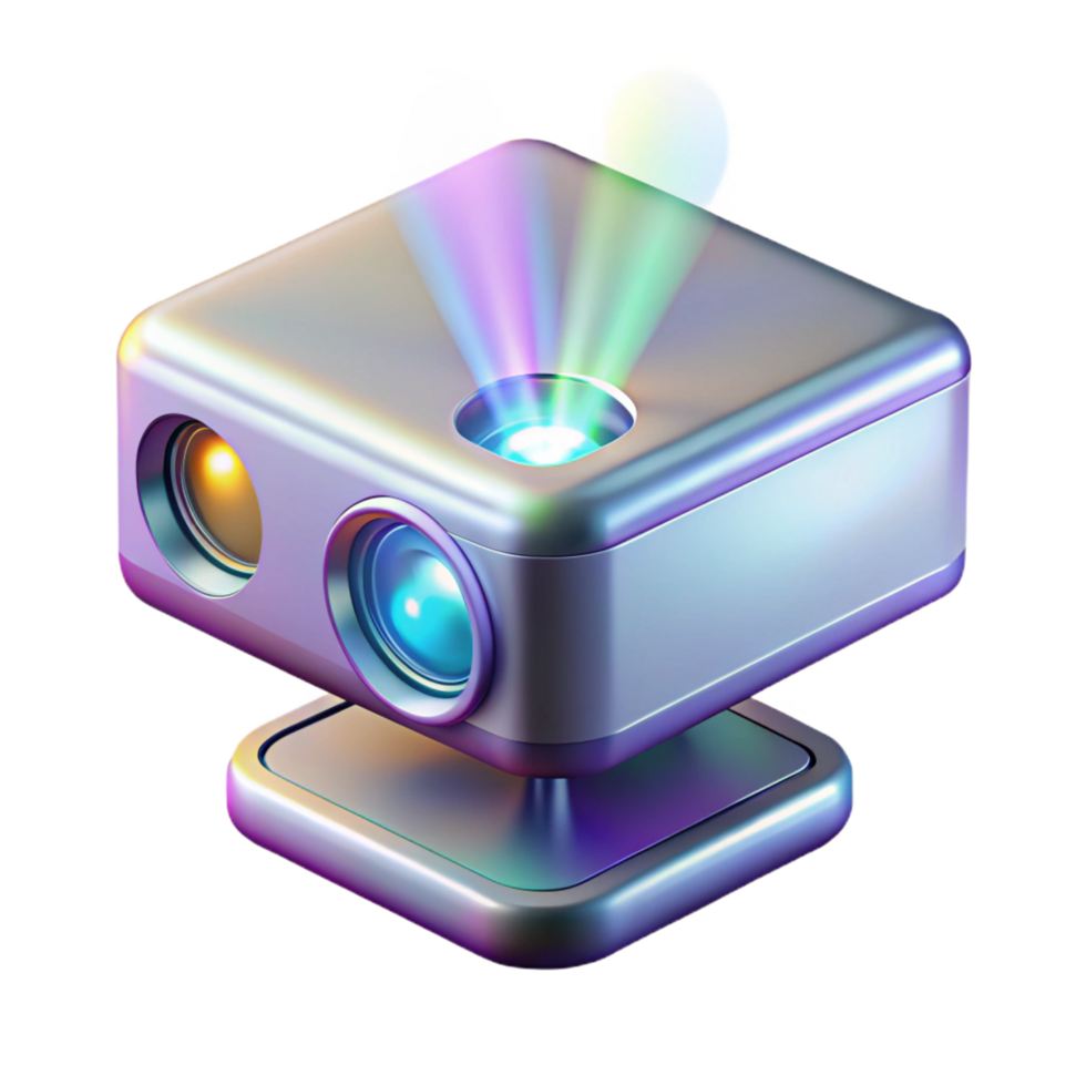 pristine peaceful mid-century Holographic projector displaying a 3D image, NO BACKGROUND with Transparent Background. 8K png
