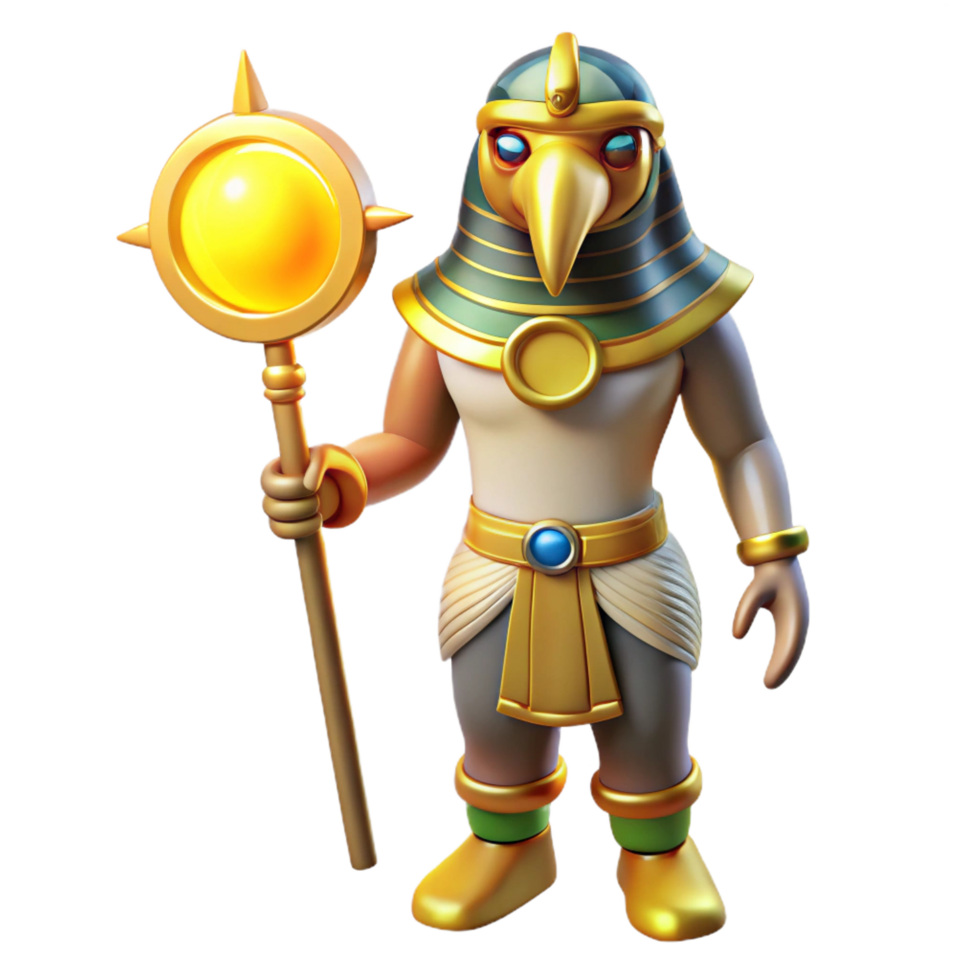 quintessential vintage Ra, Egyptian sun god, falcon-headed, NO BACKGROUND with Transparent Background. 8K png