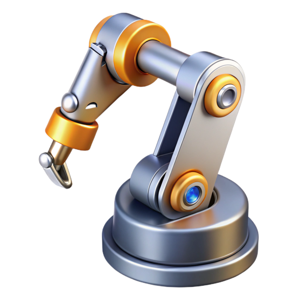quintessential vintage Robot arm, industrial, metallic, gripping tool, NO BACKGROUND with Transparent Background. high resolution png