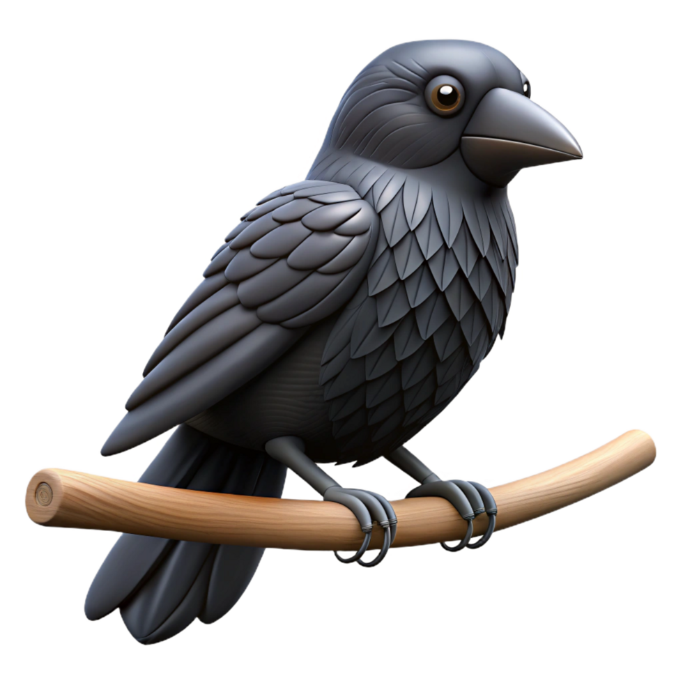 sought-after surreal Raven, black feathers, perched on a branch branch not visible NO BACKGROUND with Transparent Background. gallery standard png