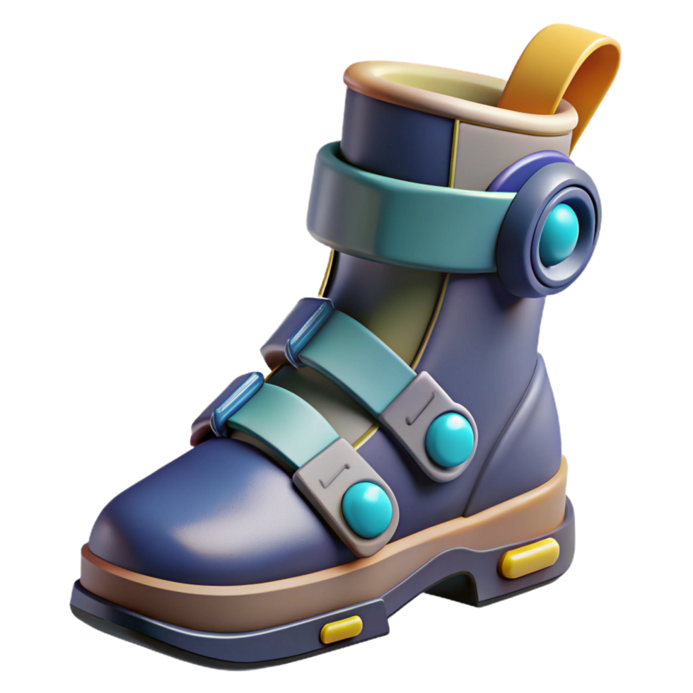 unforgettable coastal Cyberpunk character's boot with retractable blades NO BACKGROUND with Transparent Background. professional png