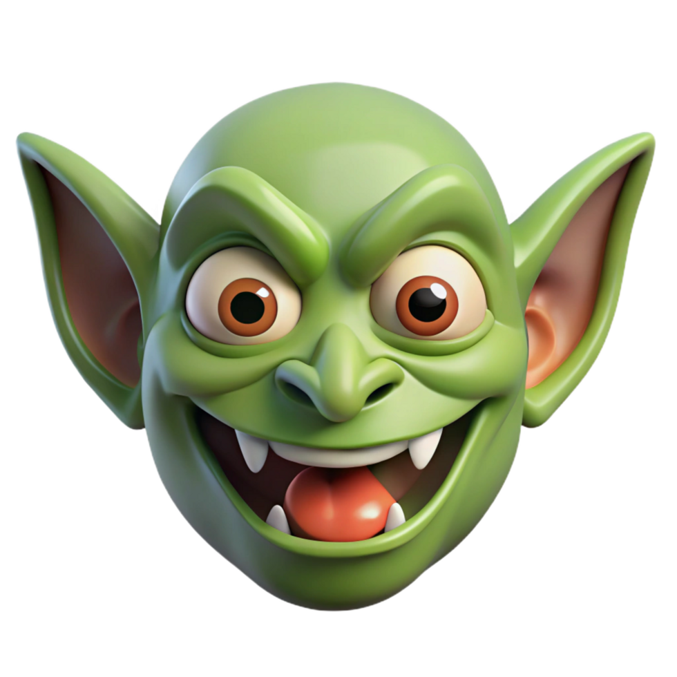 playful sumptuous A stylized goblin face, with a mischievous grin. NO BACKGROUND with Transparent Background. exclusive png