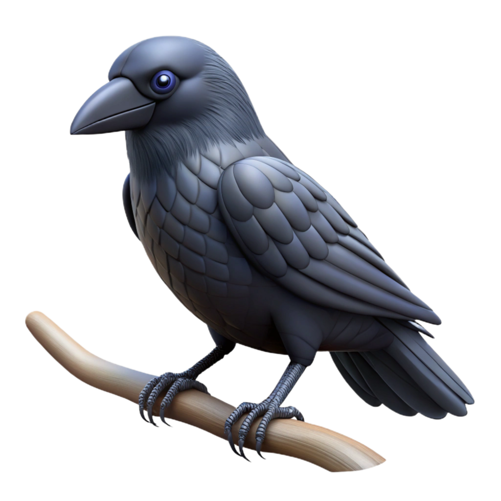 pristine unforgettable Raven, black feathers, perched on a branch branch not visible NO BACKGROUND with Transparent Background. png