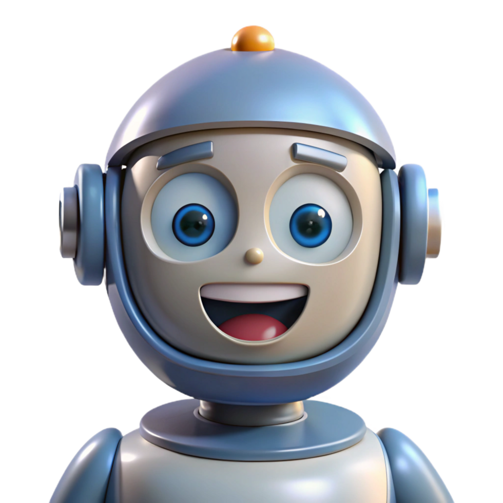 reflective magnificent Robot head with animated facial expressions NO BACKGROUND with Transparent Background. top-tier png