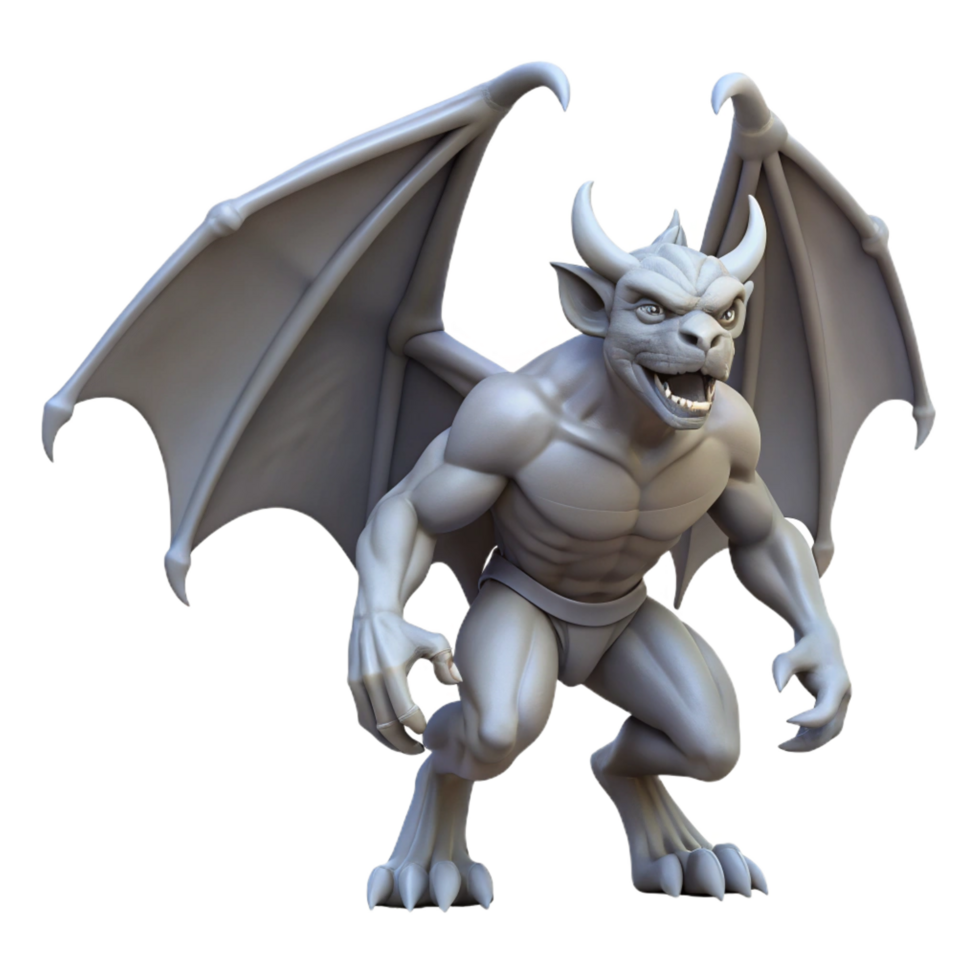 passionate exquisite A fierce gargoyle statue with outstretched wings. NO BACKGROUND with Transparent Background. elite png