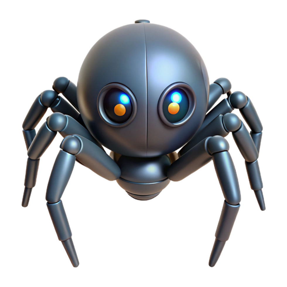 picturesque memorable Single robotic spider with glowing eyes NO BACKGROUND with Transparent Background. png