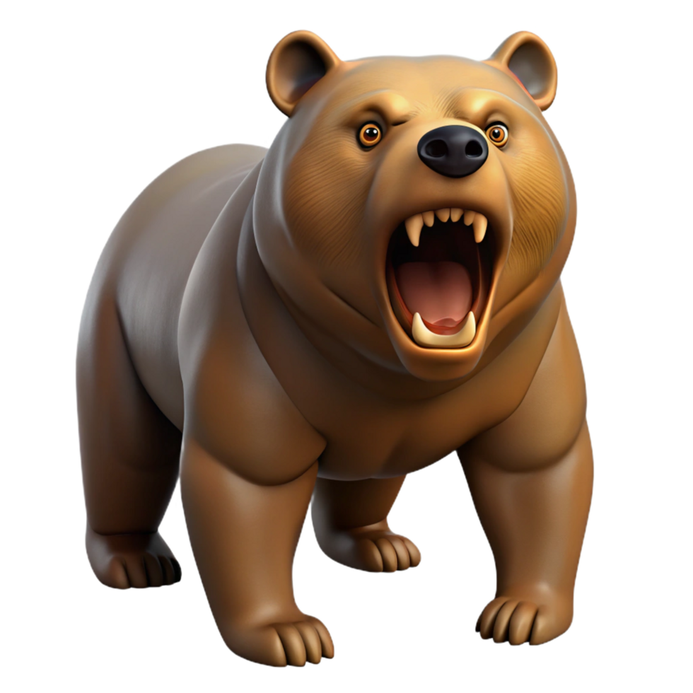 picturesque reflective classic A growling grizzly bear, NO BACKGROUND with Transparent Background. museum quality png