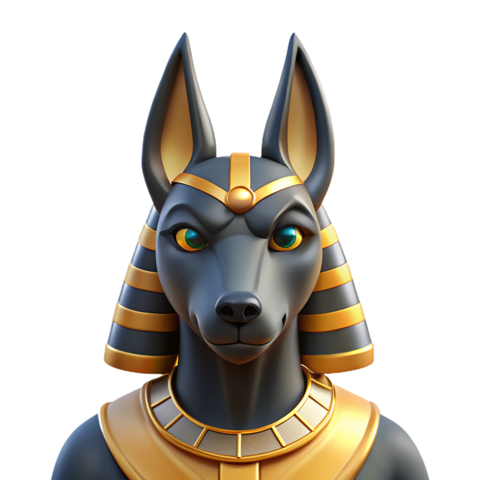 sumptuous modern Anubis, Egyptian god of the dead NO BACKGROUND with Transparent Background. gallery standard png