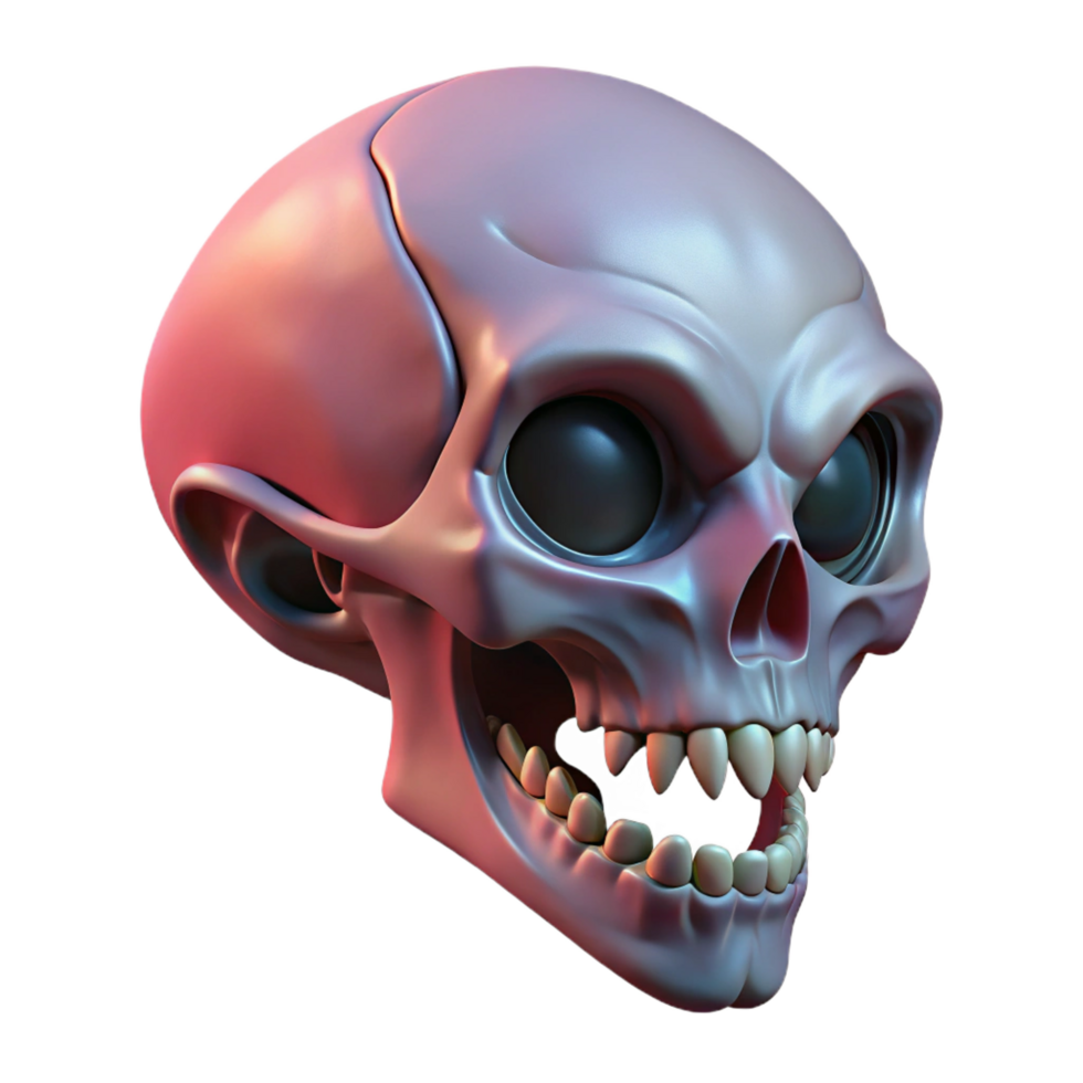 pristine coveted Alien skull with elongated cranium and sharp teeth NO BACKGROUND with Transparent Background. png