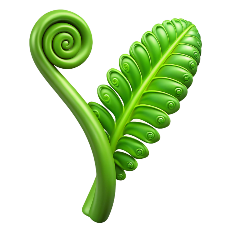 striking passionate contemporary A single green fern frond unfurling NO BACKGROUND with Transparent Background. sharp png