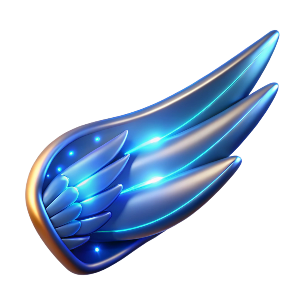 immaculate baroque Spaceship wing with glowing energy trails NO BACKGROUND with Transparent Background. sharp png