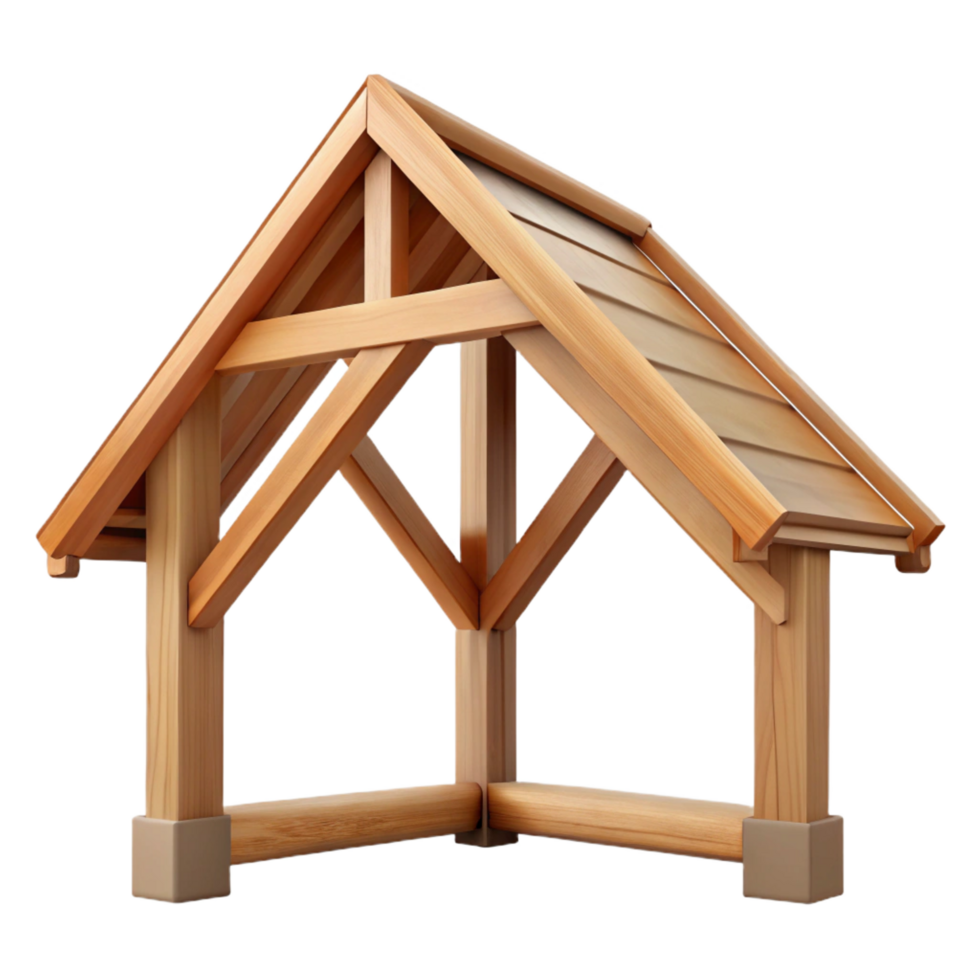 reflective magnificent Wooden roof truss, traditional joinery, NO BACKGROUND with Transparent Background. crisp png
